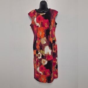 London Times Abstract Artsy Chic Multicolor Career Sheath Dress sz 10